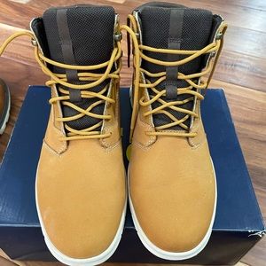 Brown leather timberlands